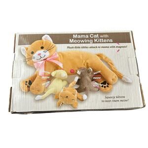 New! Animal House Mama Nursing Cat with 3 Meowing Magnetic Kittens